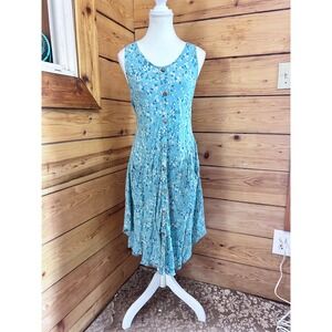Jolt Clothes Blue Floral Button Front Dress Boho Pocket Sundress Medium Cottage
